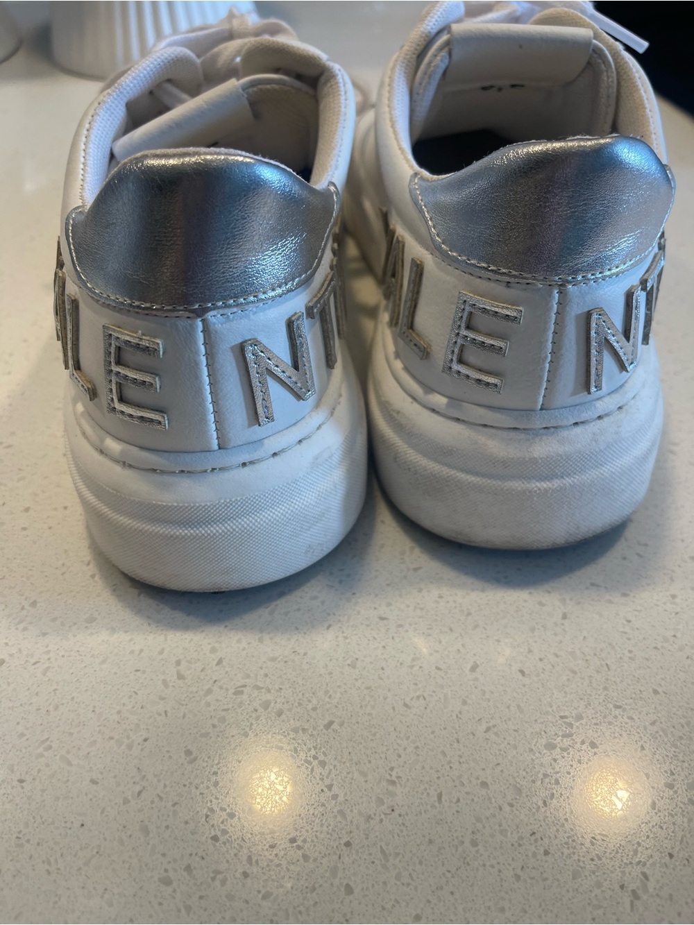 Valentino White Leather Low-Top Sneakers with Silver Eyelets